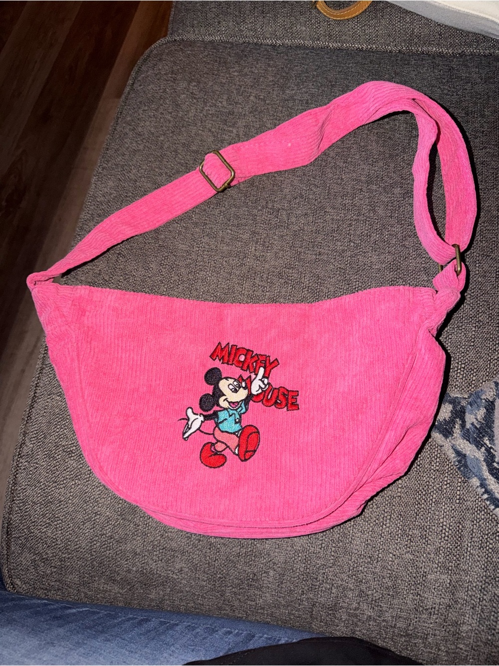 Disney Pink Mickey Mouse Corduroy Crossbody Bag